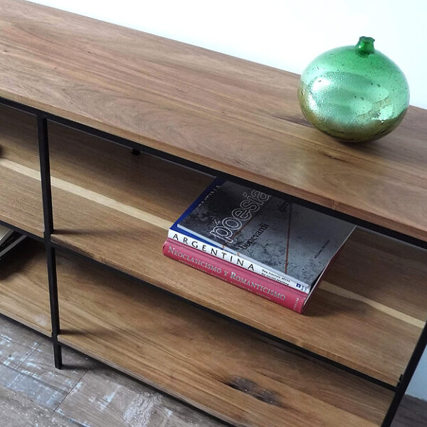 Aparador o vajillero abierto en madera petiribí y hierro diseño minimalista