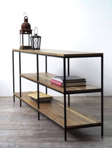 Aparador o vajillero abierto en madera petiribí y hierro diseño minimalista