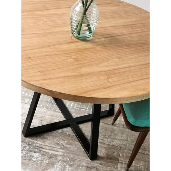 Mesa redonda de comedor en madera petiribí o paraíso y hierro de diseño escandinavo minimalista