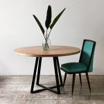 Mesa redonda de comedor en madera petiribí o paraíso y hierro de diseño escandinavo minimalista