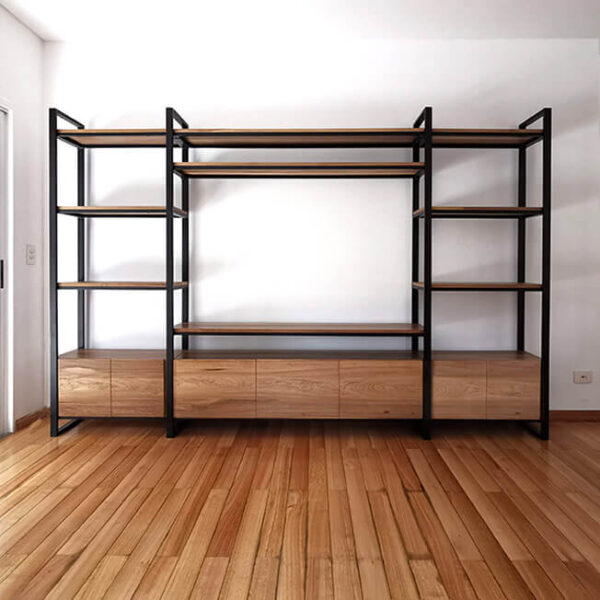 Aparador vajillero o mueble de tv en madera petiribí y hierro diseño minimalista