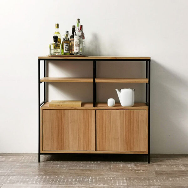Aparador de tv o vajillero para living en madera paraíso y hierro diseño minimalista.