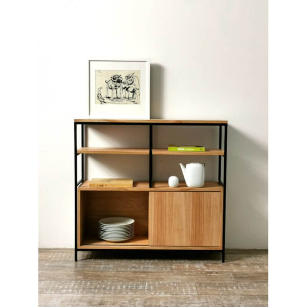 Aparador de tv o vajillero para living en madera paraíso y hierro diseño minimalista.
