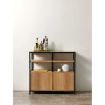 Aparador de tv o vajillero para living en madera paraíso y hierro diseño minimalista.