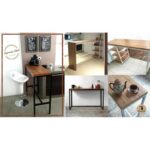 Barra desayunadora en madera petiribí o paraíso con estructura de hierro diseño minimalista.