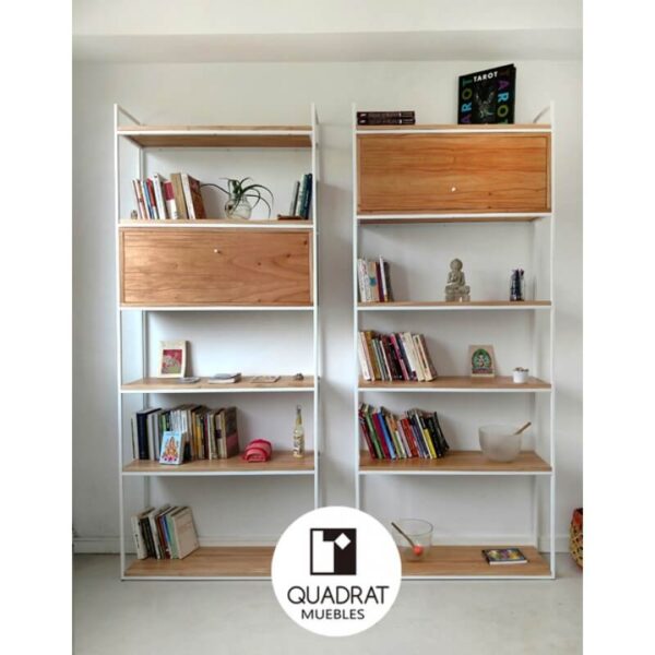 Biblioteca en madera petiribí o paraíso con patas de hierro diseño minimalista