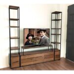 Biblioteca compuesta o modular de tv de madera paraíso y hierro