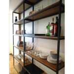 Biblioteca compuesta o modular de tv de madera paraíso y hierro