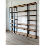 Biblioteca compuesta o modular de tv de madera paraíso y hierro