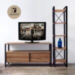 Biblioteca compuesta o modular de tv de madera paraíso y hierro
