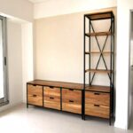 Biblioteca compuesta o modular de madera paraíso y hierro