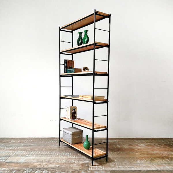 Biblioteca en madera petiribí o paraíso con patas de hierro diseño minimalista