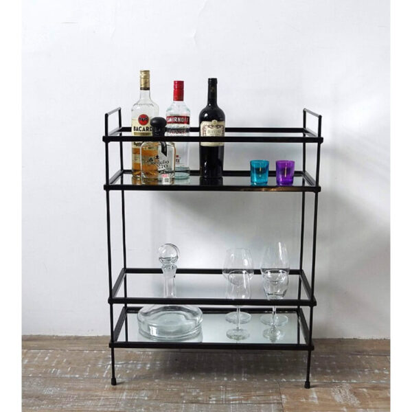 Mesa auxiliar en chapa y espejo con patas de hierro de diseño escandinavo industrial minimalista