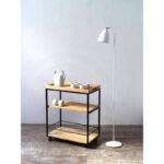 Carro bar o auxiliar con ruedas en madera petiribí o paraíso con patas de hierro de diseño escandinavo industrial minimalista