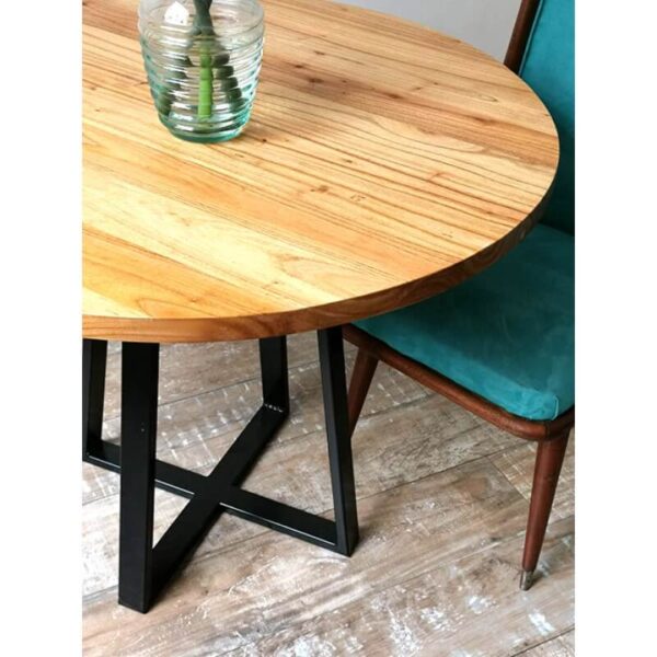 Mesa redonda de comedor en madera petiribí o paraíso y hierro de diseño escandinavo minimalista