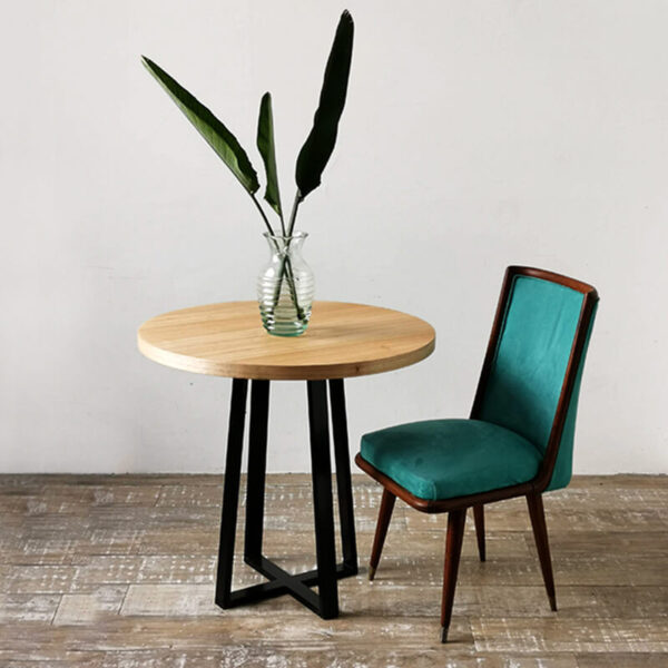Mesa redonda de comedor en madera petiribí o paraíso y hierro de diseño escandinavo minimalista
