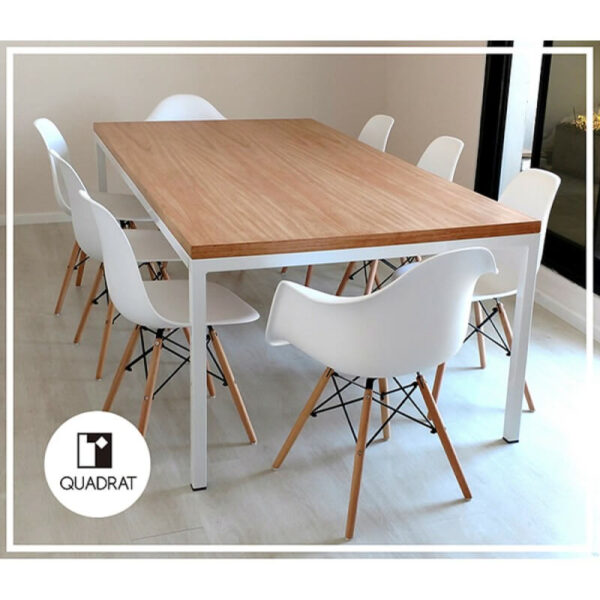 Mesa de trabajo escritorio coworking en madera petiribí o paraíso con patas de hierro de diseño industrial minimalista