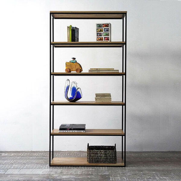 Biblioteca en madera petiribí o paraíso con patas de hierro diseño minimalista