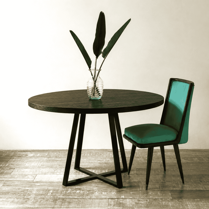 Mesa Oslo Comedor Black con silla verde en estilo moderno y elegante.