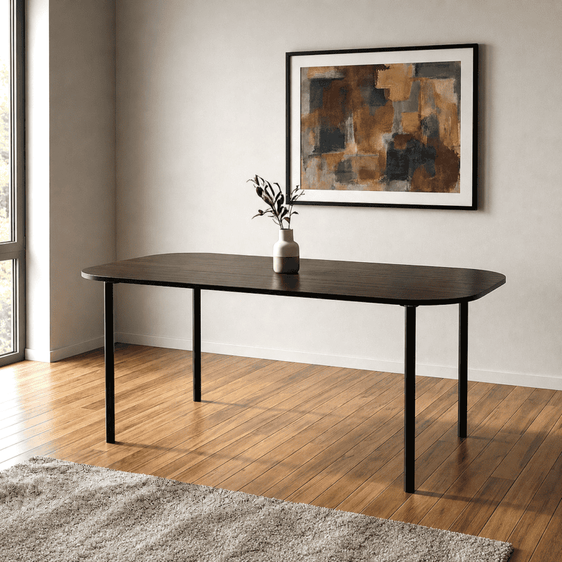 Mesa de comedor Nara en color negro con diseño moderno y elegante.