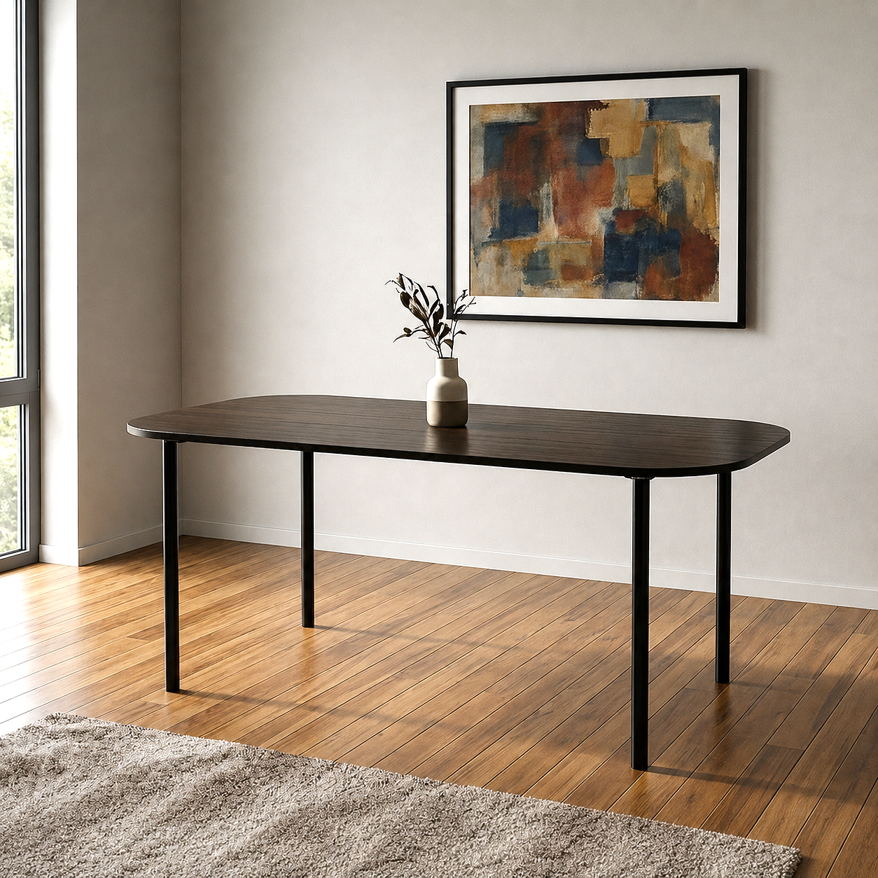 mesa para 6 personas de madera laqueada negra con textura base de hierro negro minimlista zona norte buenos aires saavedra caba (3) Mesa Nara Comedor Black - Imagen 1